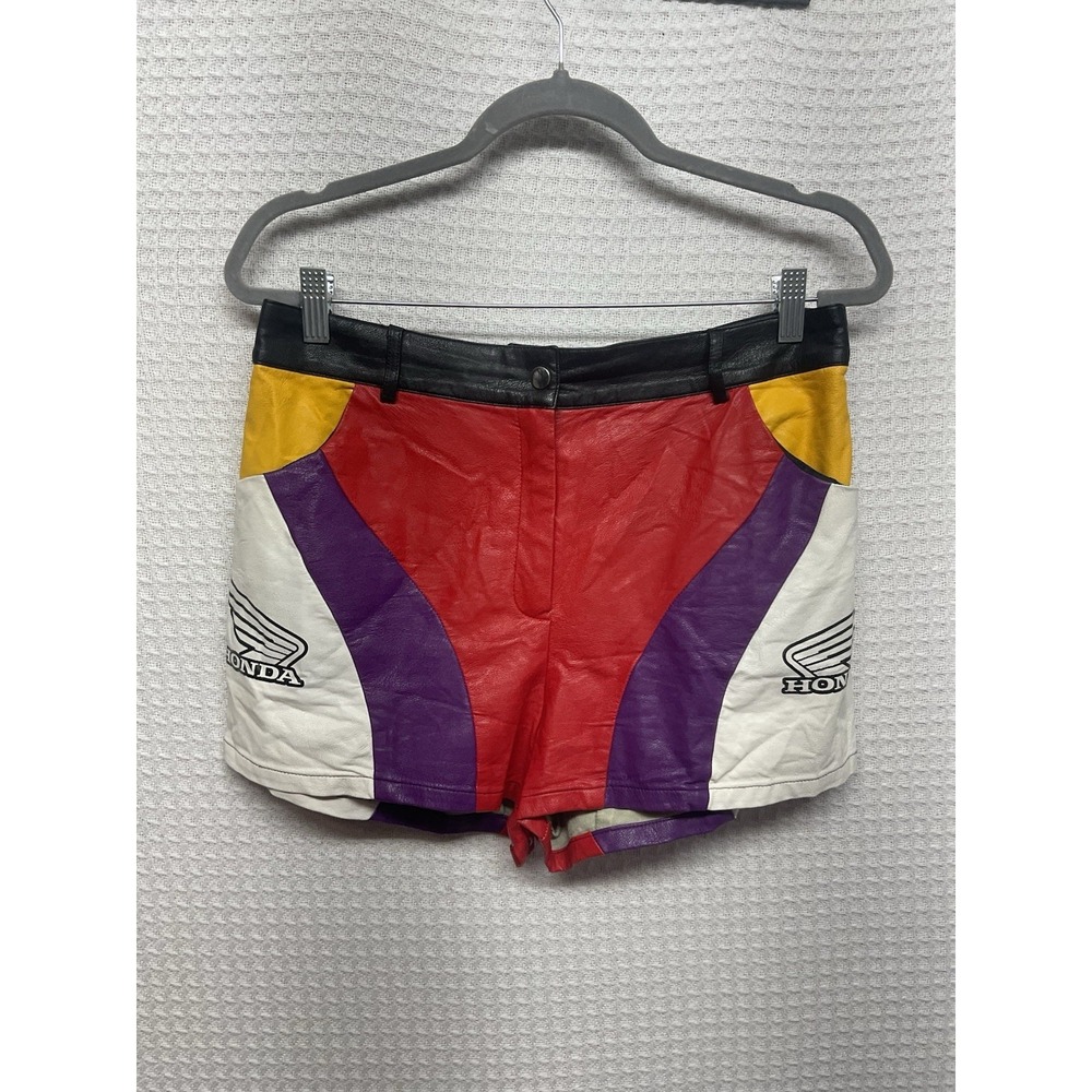 Honda x Forever 21 Shorts Women's Large Racing‎ Moto Sport Faux Leather Hot Y2K
